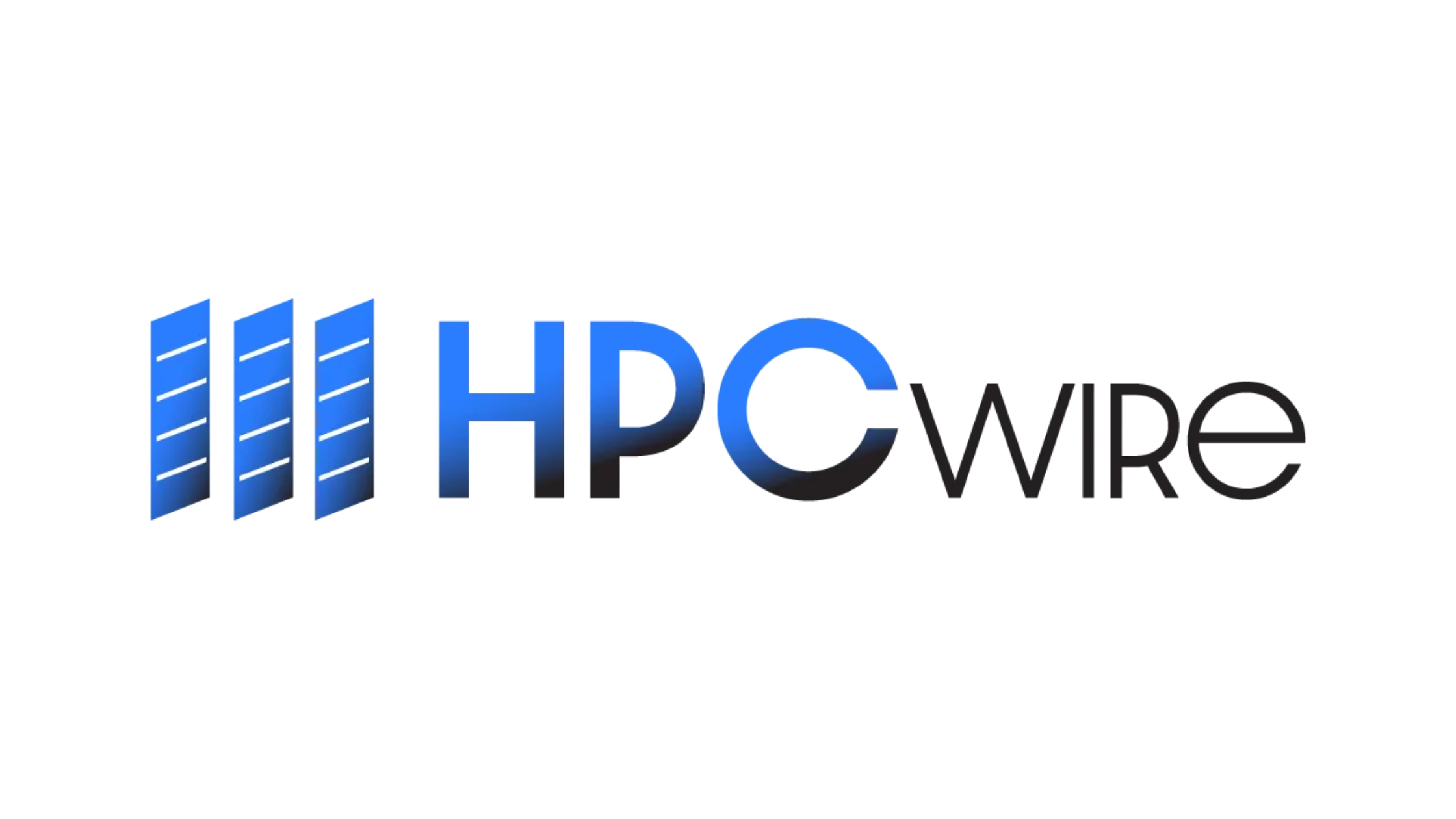 Dark blue logo of HPC Wire.