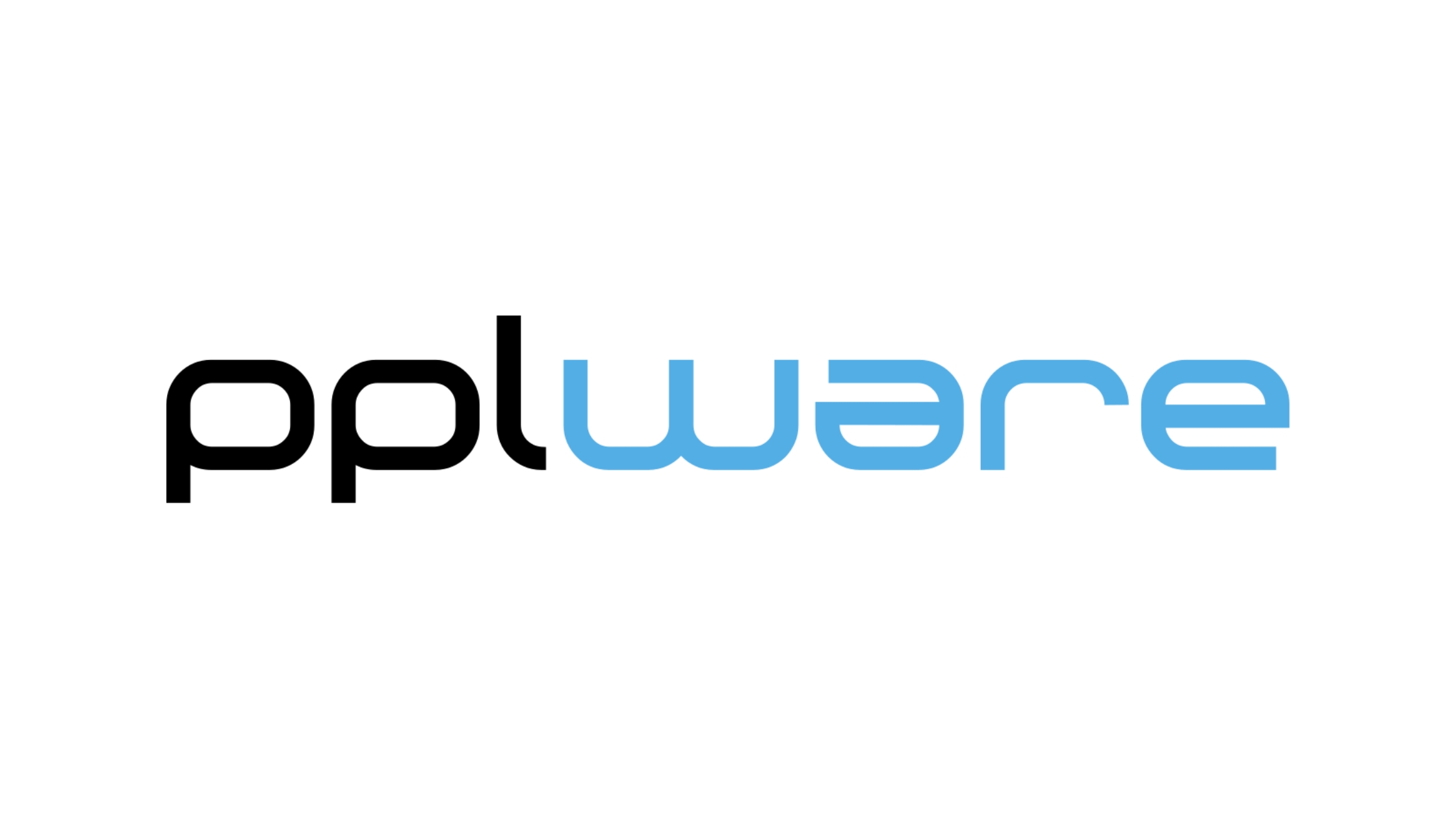 Black and light blue lettering of Pplware logo.