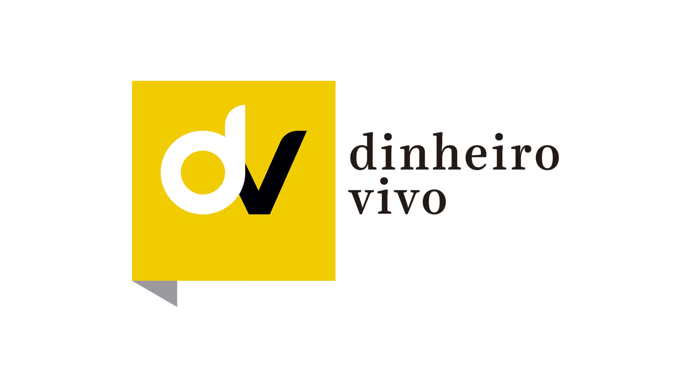 Yellow logo of Dinheiro Vivo with black lettering.