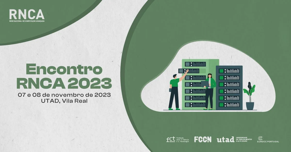 Green and bege banner for the Encontro RNCA 2023 with information about date and location.
