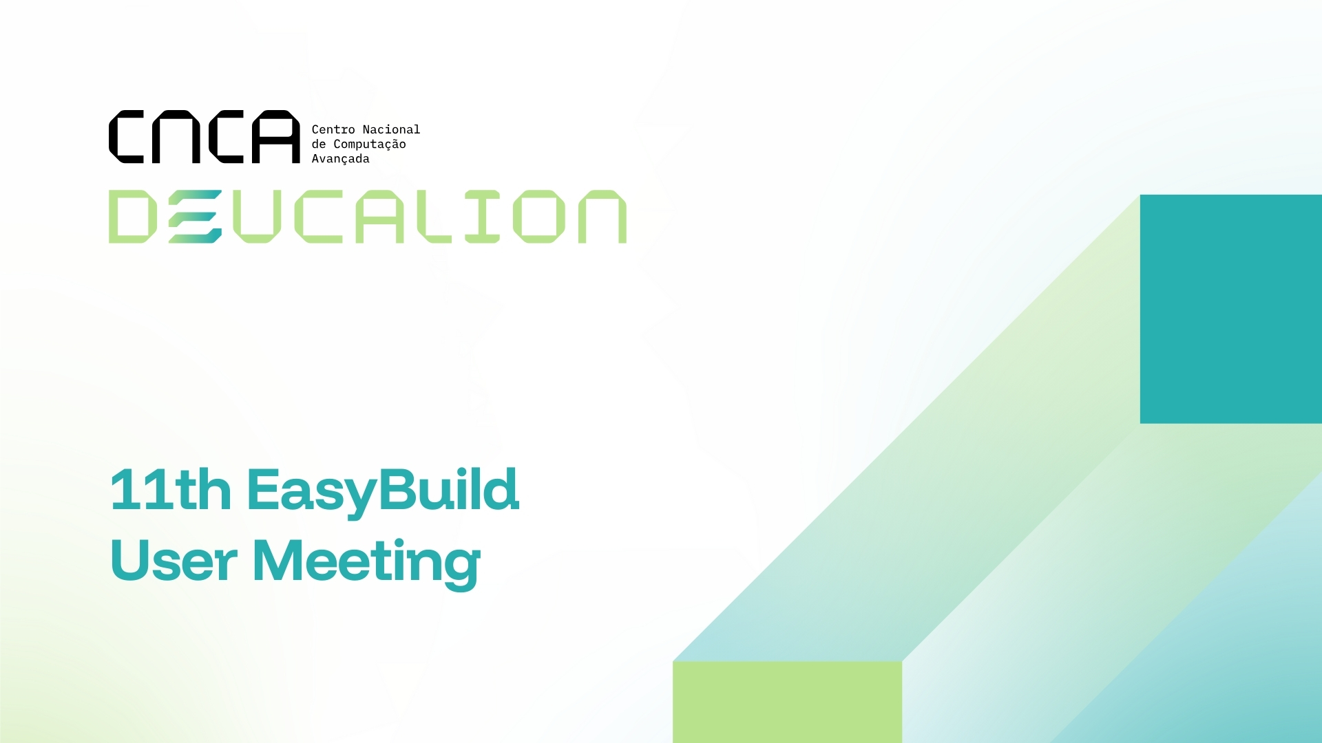 Graphic banner featuring the CNCA and Deucalion logo on a light gradient background, with abstract green and blue geometric shapes on the right side.