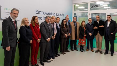 Group photo of European and national representatives at CNCA Deucalion facility, highlighting collaboration in HPC and digital infrastructure.