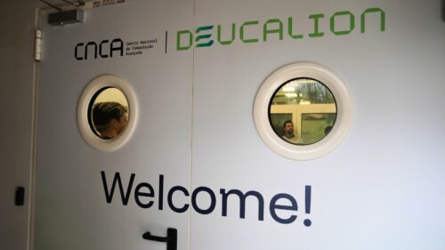 White doors with Deucalion and CNCA logo.