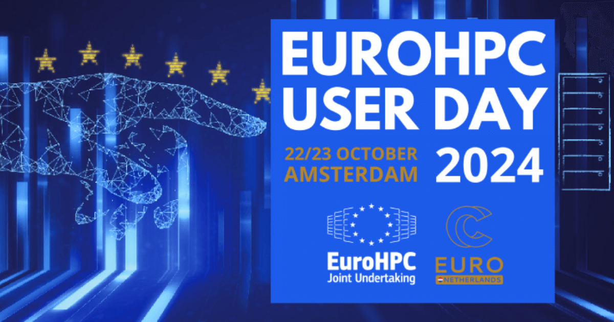 Blue banner with information about EuroHPC User Days 2024, including date and location.