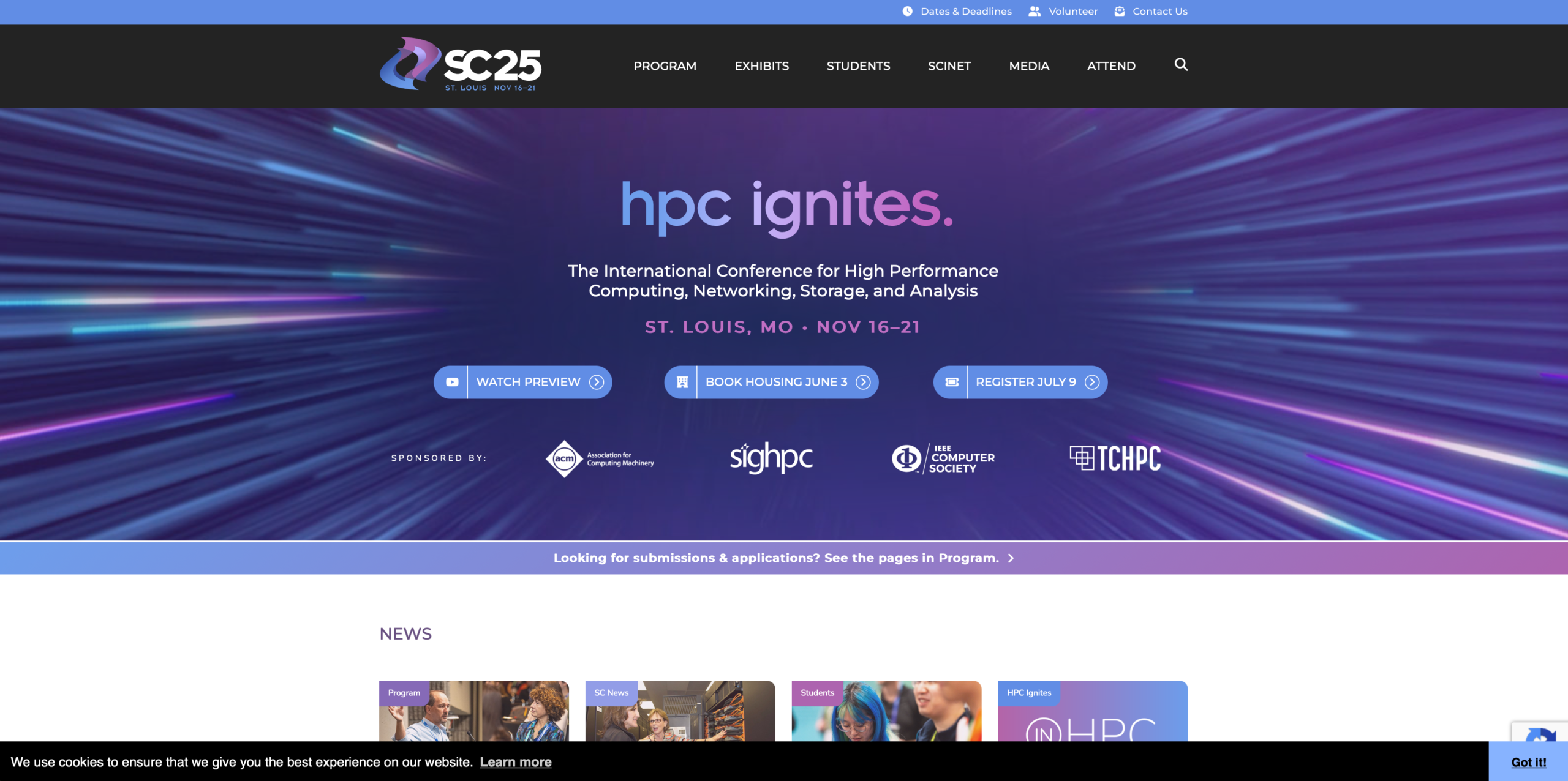 Screenshot of the SC25 homepage.