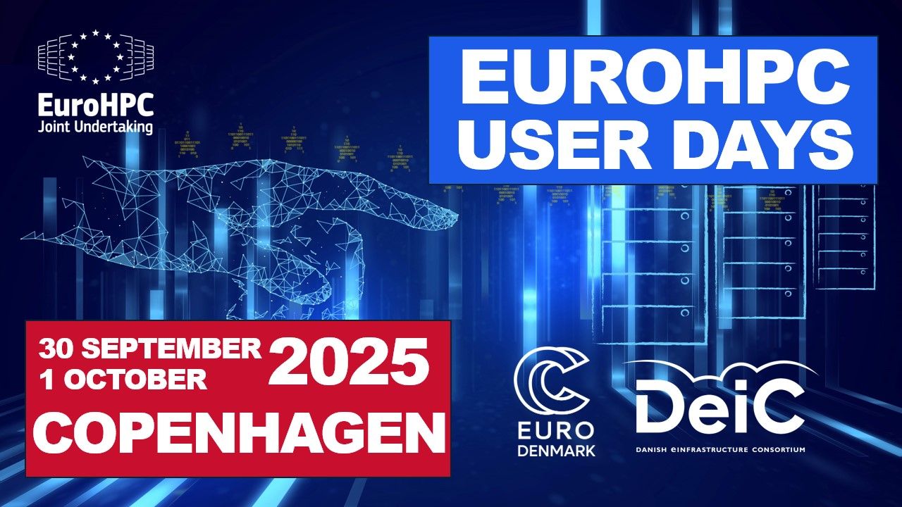 Blue banner with information about EuroHPC User Days 2025, including date and location.