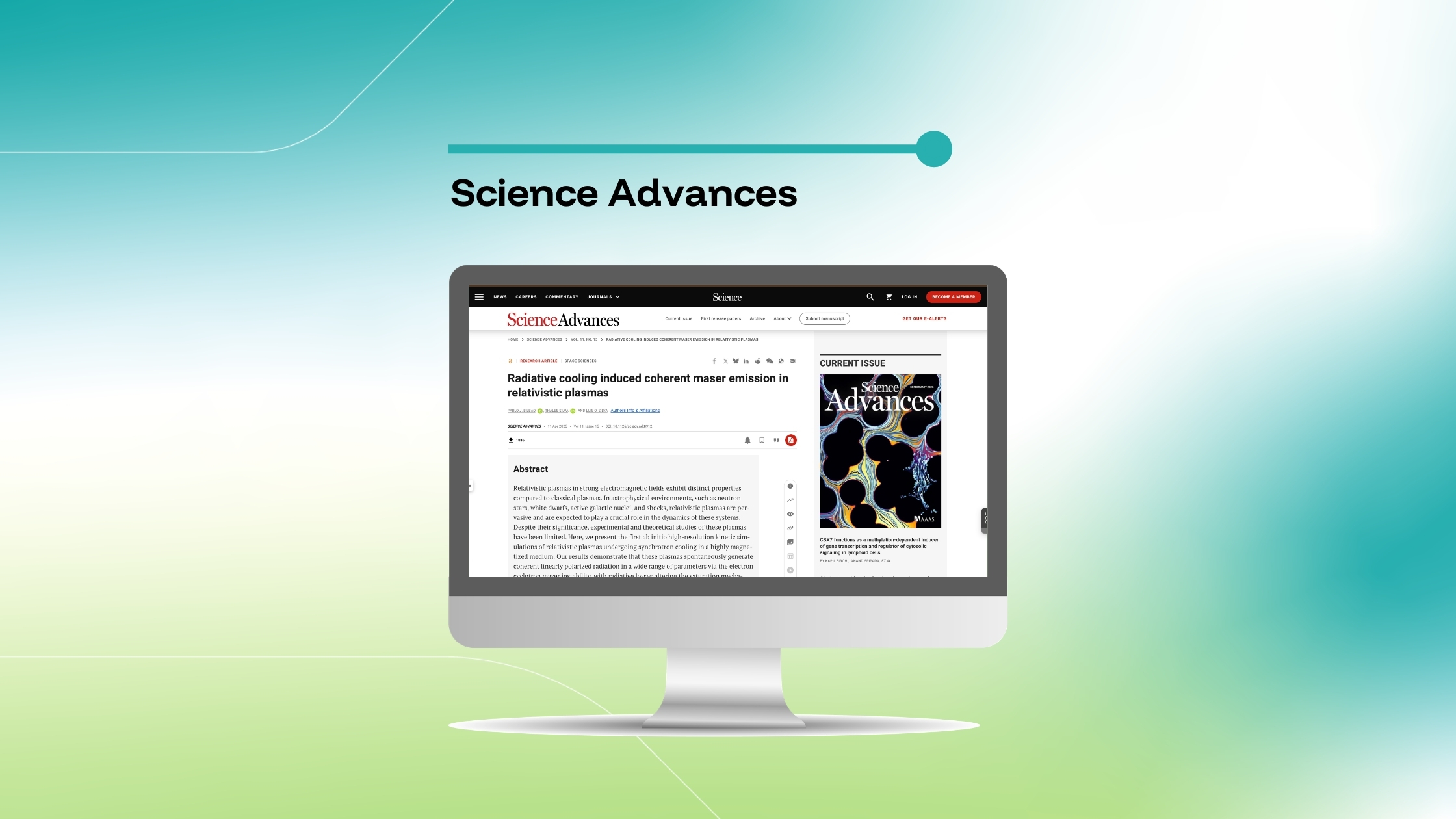 Screen with Science Advances website opened.