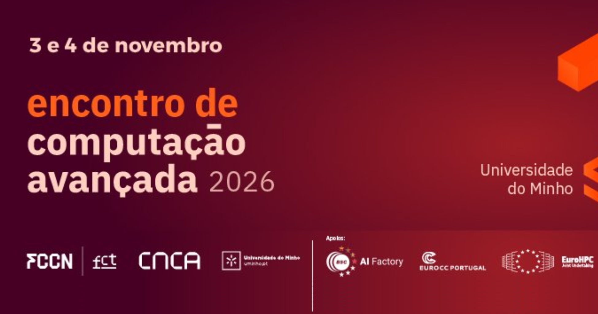 Banner vermelho e laranja escuro a promover o 6.º Encontro de Computação Avançada.