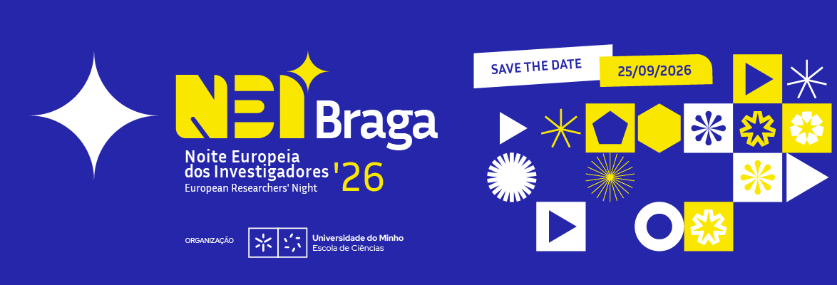 Banner azul a promover a Noite Europeia dos Investigadores 2026.