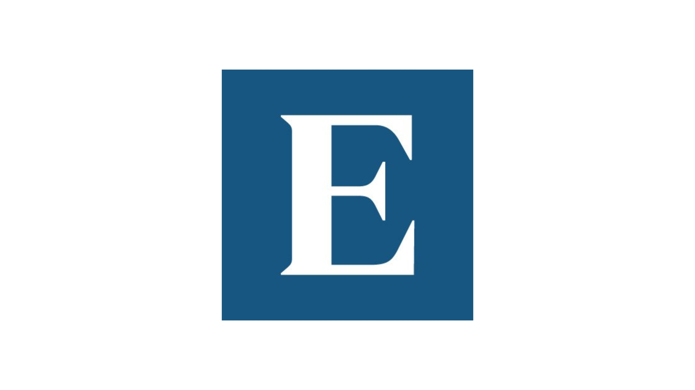 Expresso logo featuring a large white letter “E” centred on a dark blue square against a white background.