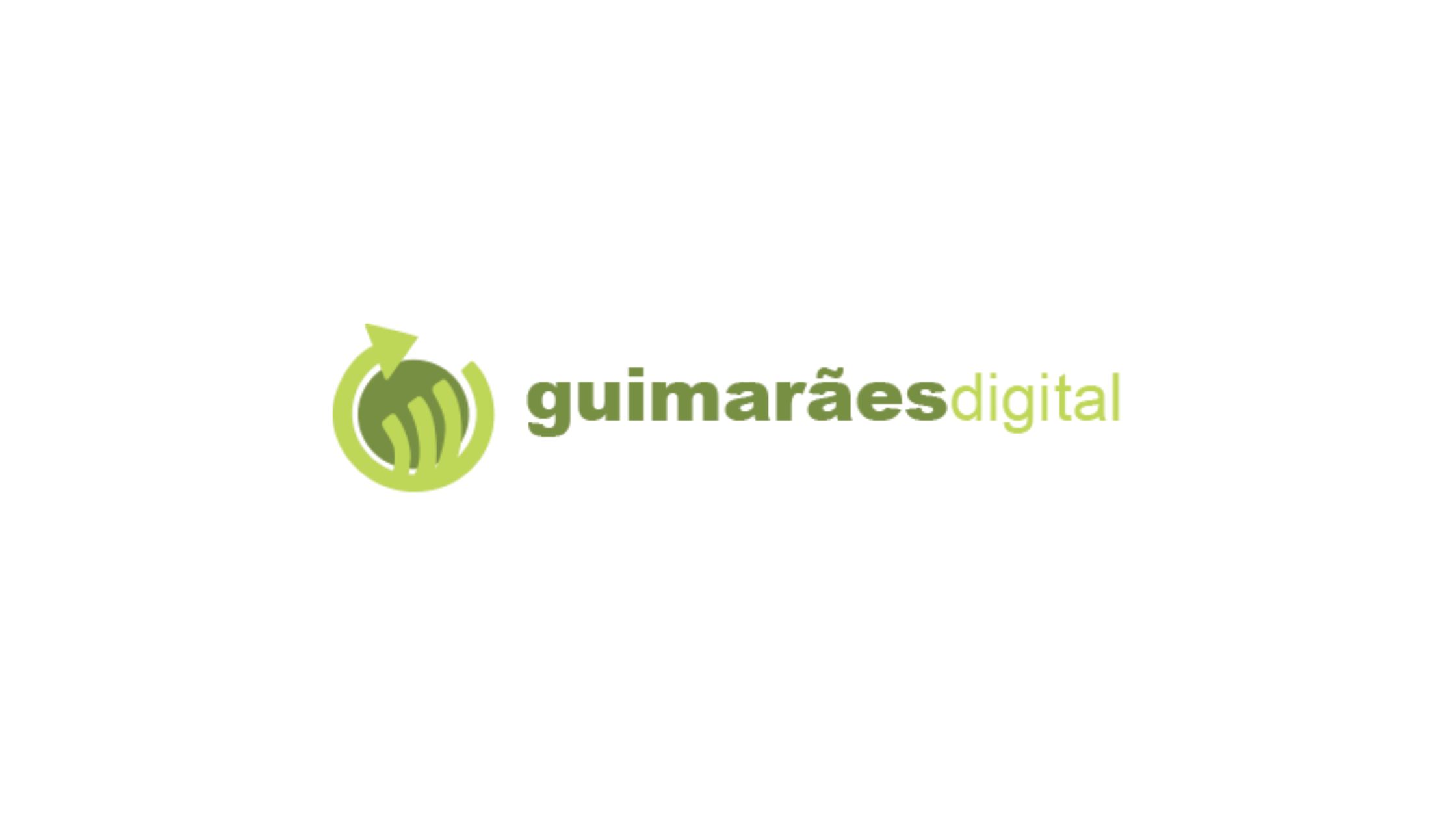 Guimarães Digital logo in green, featuring a circular arrow symbol followed by the words “guimarães digital” on a white background.